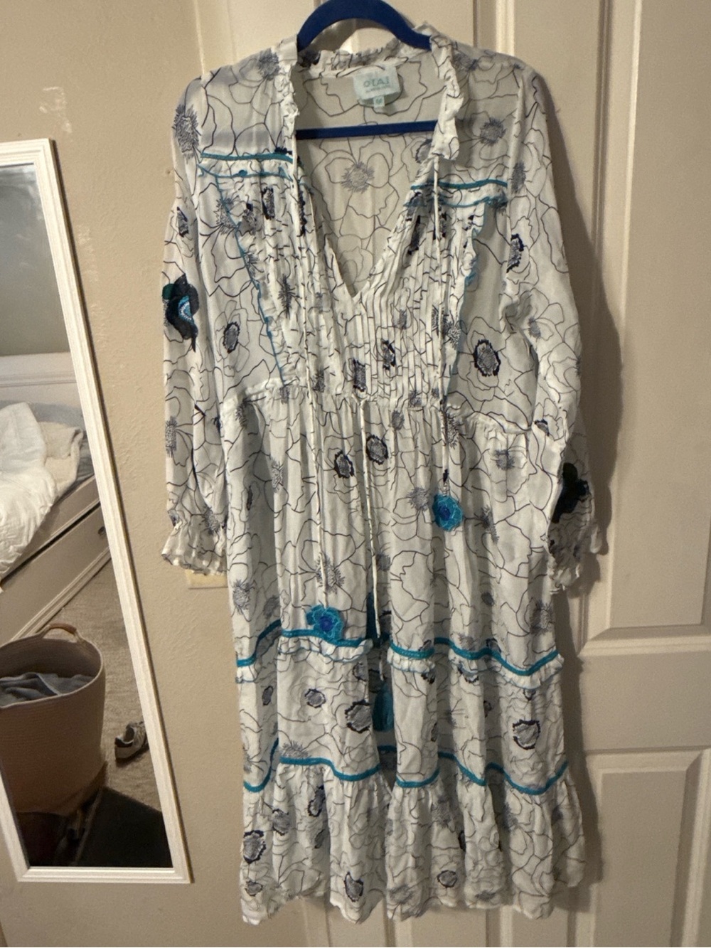 TAJ by Sabrina Crippa White Maxi Dress with Blue Floral Accents